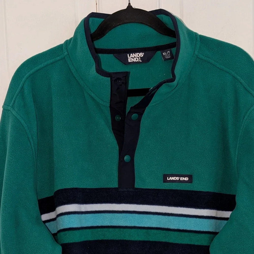 Lands End Mens 1/4 Snap Pullover Fleece Jacket XTRA LARGE‎ TALL Preppy Striped